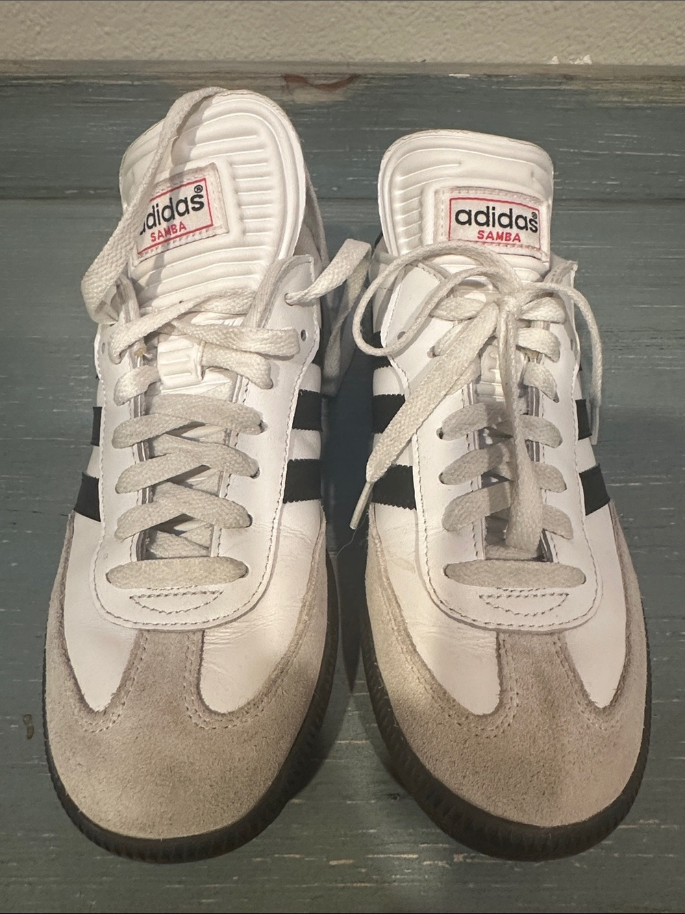 adidas Samba White, Black & Tan Leather Suede Sneakers